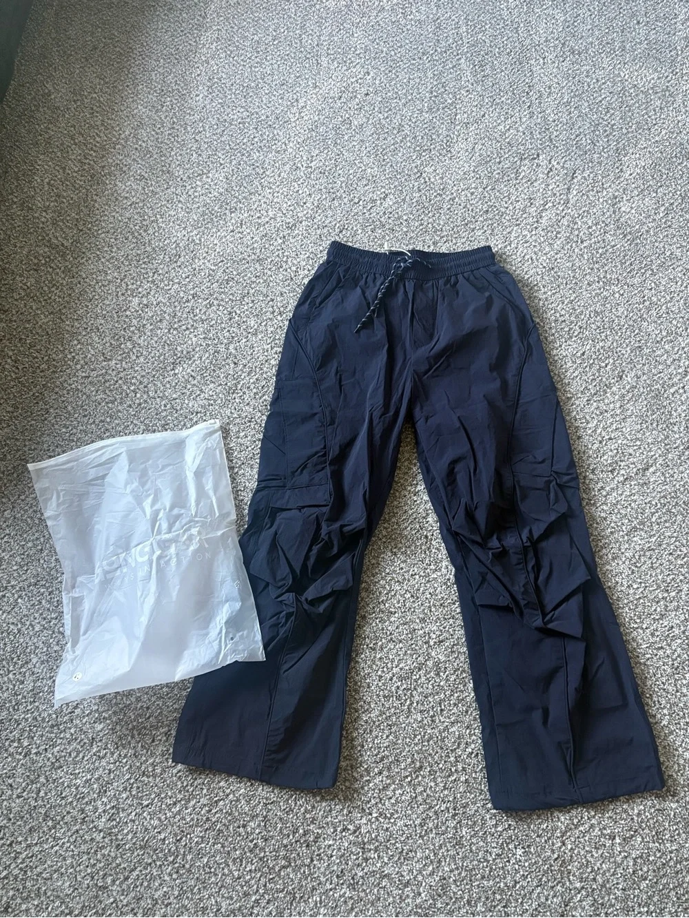 Gonggar Water Repellent Unisex Navy Cargo Pants with Drawstring Waist